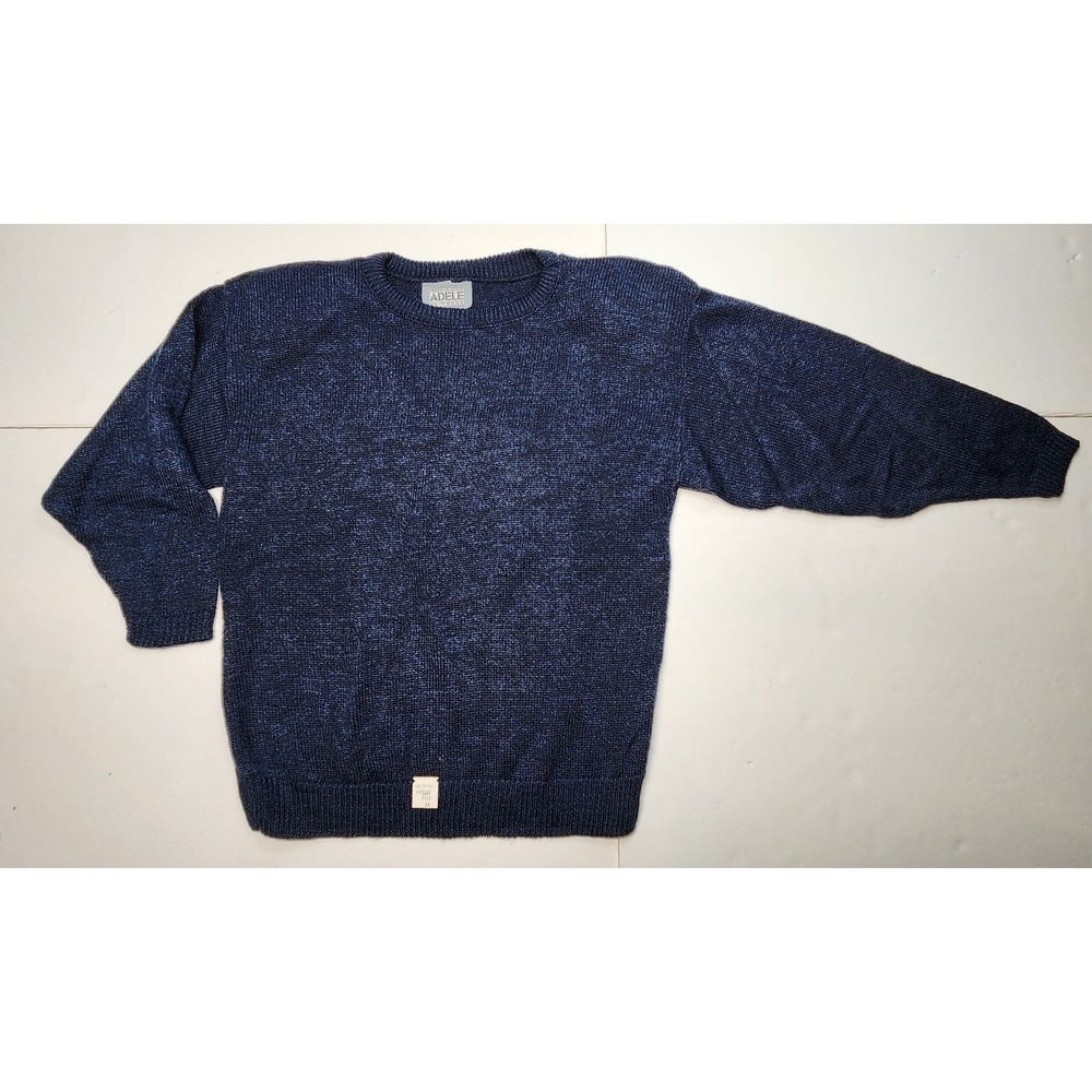 Womens Vintage Adele Knitwear Acrylic Blue Black Solid Sweater Medium USA NWT